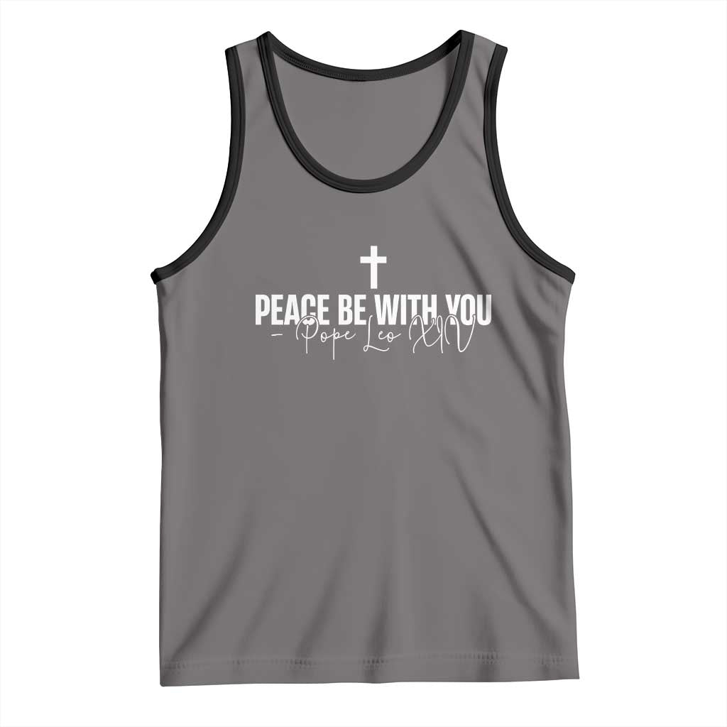 Pope Leo XIV Tank Top Peace Be With You All Catholic Church Subtle Cross TS10 Deep Heather Black Print Your Wear