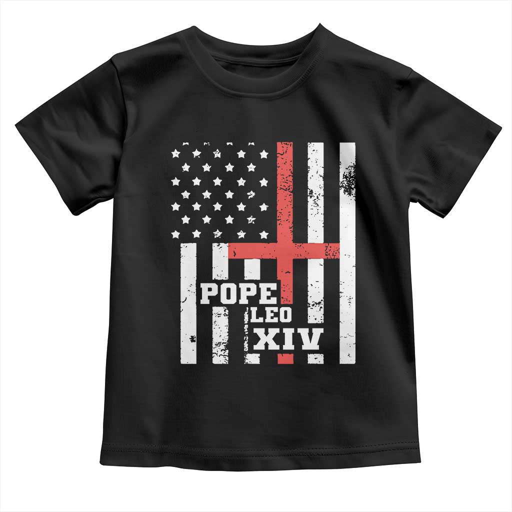 Pope Leo XIV Toddler T Shirt First American Pope Catholic Religious Cross American Flag TS11 Black Print Your Wear