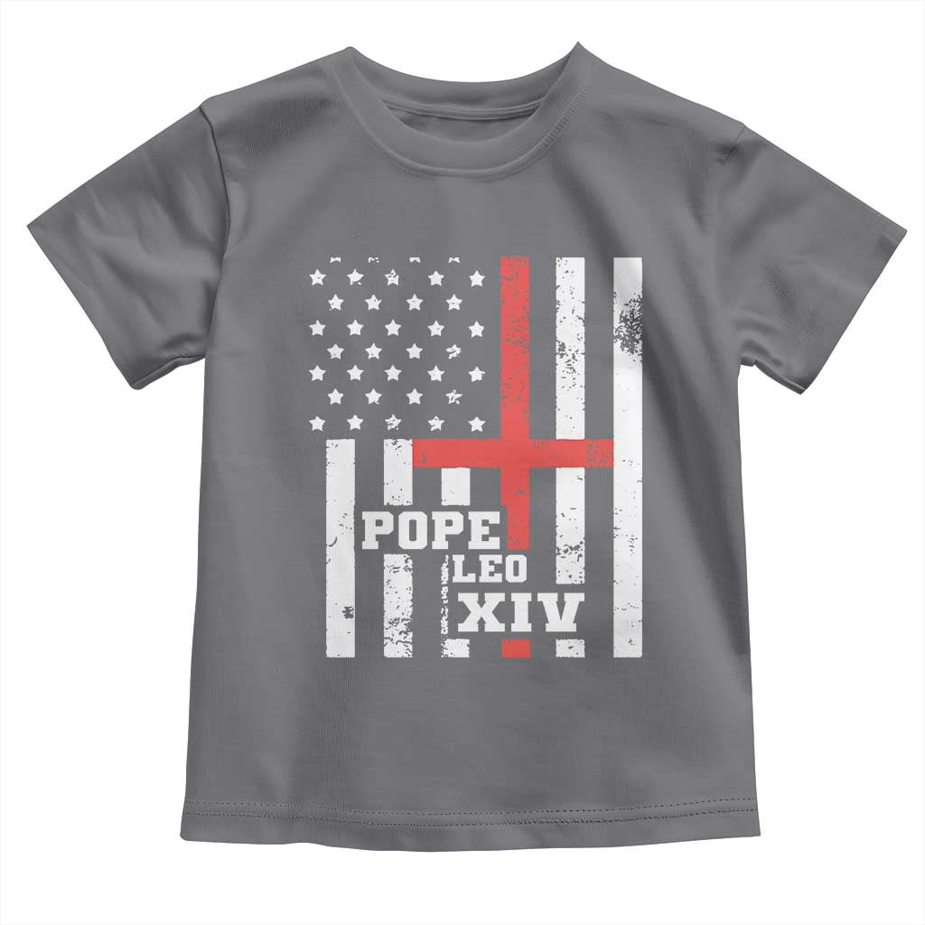 Pope Leo XIV Toddler T Shirt First American Pope Catholic Religious Cross American Flag TS11 Charcoal Print Your Wear