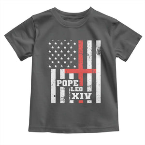 Pope Leo XIV Toddler T Shirt First American Pope Catholic Religious Cross American Flag TS11 Dark Heather Print Your Wear
