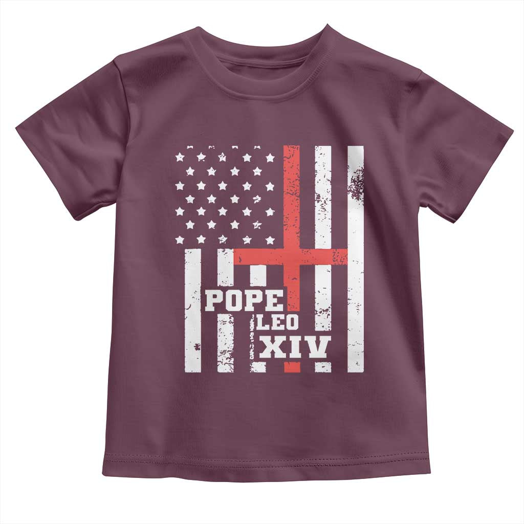 Pope Leo XIV Toddler T Shirt First American Pope Catholic Religious Cross American Flag TS11 Maroon Print Your Wear