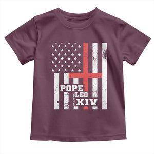 Pope Leo XIV Toddler T Shirt First American Pope Catholic Religious Cross American Flag TS11 Maroon Print Your Wear