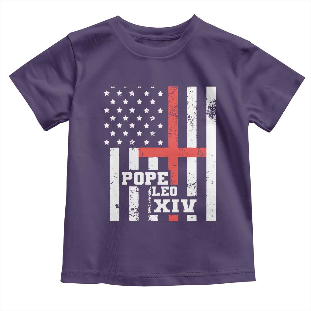 Pope Leo XIV Toddler T Shirt First American Pope Catholic Religious Cross American Flag TS11 Purple Print Your Wear