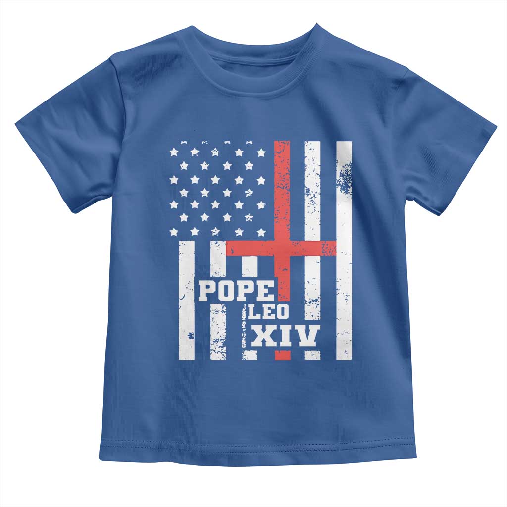 Pope Leo XIV Toddler T Shirt First American Pope Catholic Religious Cross American Flag TS11 Royal Blue Print Your Wear