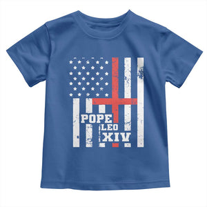 Pope Leo XIV Toddler T Shirt First American Pope Catholic Religious Cross American Flag TS11 Royal Blue Print Your Wear