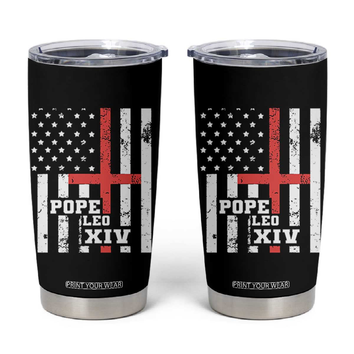Pope Leo XIV Tumbler Cup First American Pope Catholic Religious Cross American Flag TS11 Black Print Your Wear