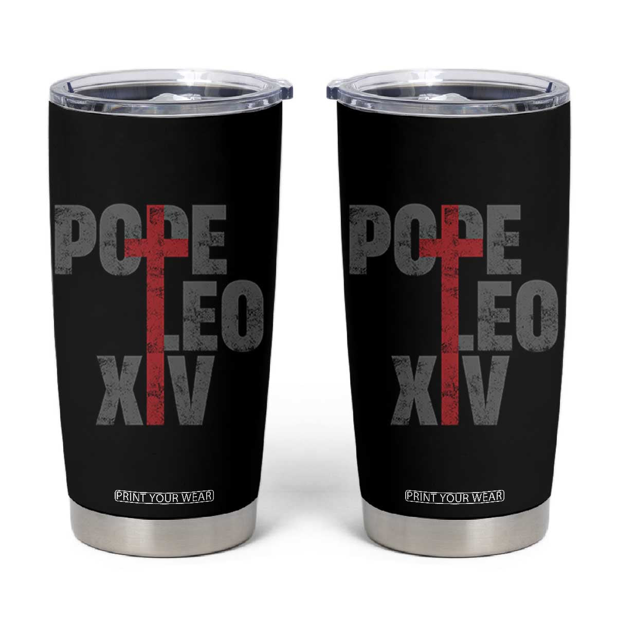 Pope Leo XIV Tumbler Cup First American Pope Catholic Religious Cross TS11 Black Print Your Wear