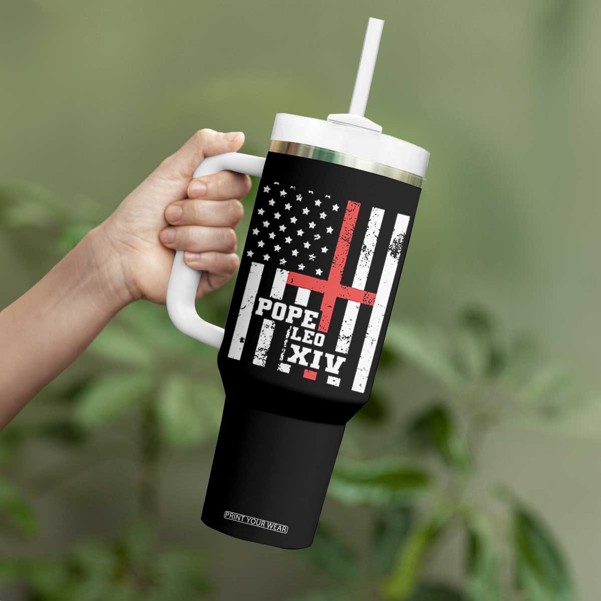 Pope Leo XIV Tumbler With Handle First American Pope Catholic Religious Cross American Flag TS11 Print Your Wear