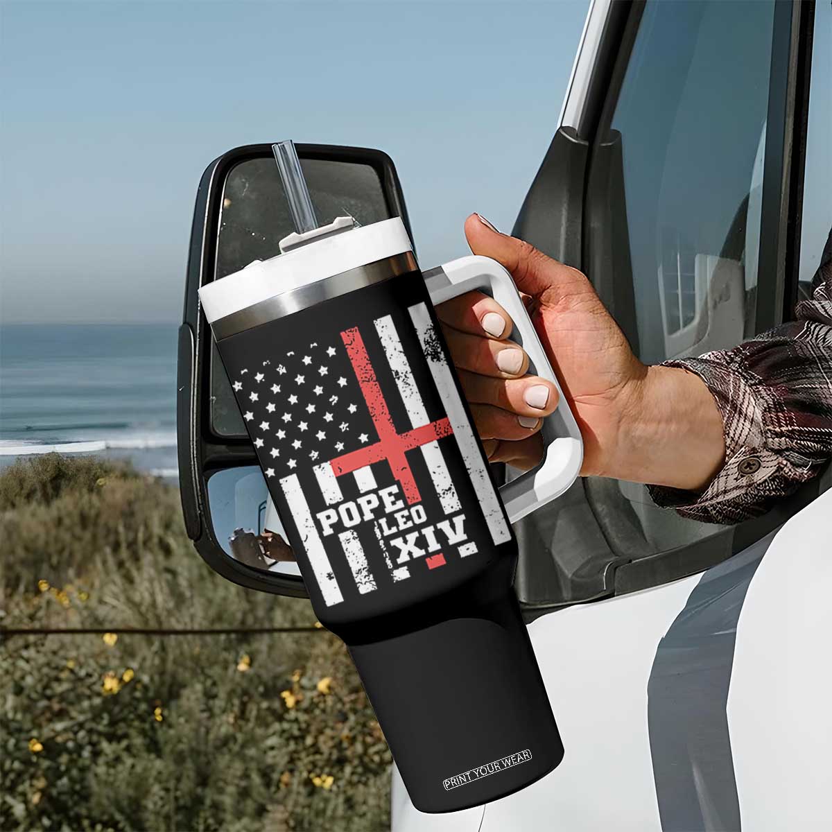 Pope Leo XIV Tumbler With Handle First American Pope Catholic Religious Cross American Flag TS11 Print Your Wear