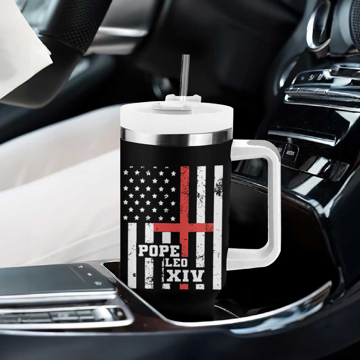 Pope Leo XIV Tumbler With Handle First American Pope Catholic Religious Cross American Flag TS11 Print Your Wear