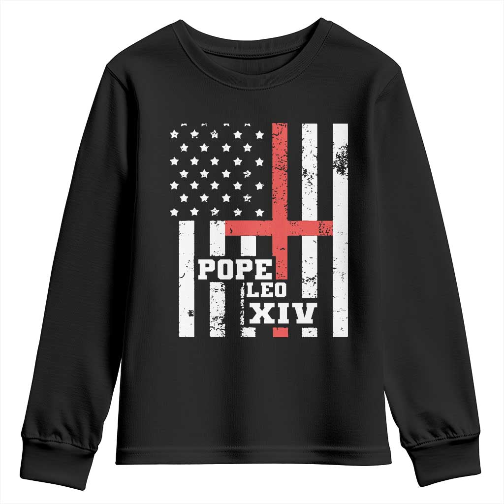 Pope Leo XIV Youth Sweatshirt First American Pope Catholic Religious Cross American Flag TS11 Black Print Your Wear