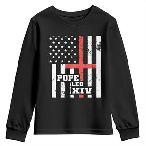 Pope Leo XIV Youth Sweatshirt First American Pope Catholic Religious Cross American Flag TS11 Black Print Your Wear