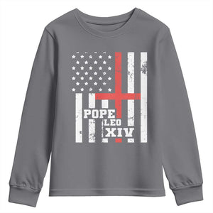 Pope Leo XIV Youth Sweatshirt First American Pope Catholic Religious Cross American Flag TS11 Charcoal Print Your Wear