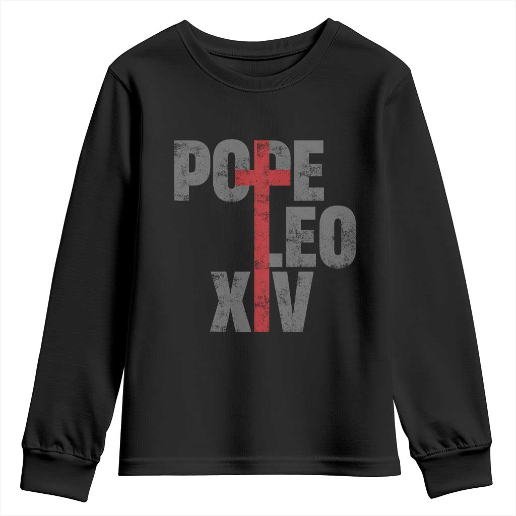 Pope Leo XIV Youth Sweatshirt First American Pope Catholic Religious Cross TS11 Black Print Your Wear