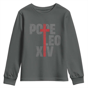 Pope Leo XIV Youth Sweatshirt First American Pope Catholic Religious Cross TS11 Dark Heather Print Your Wear