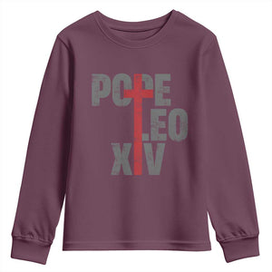 Pope Leo XIV Youth Sweatshirt First American Pope Catholic Religious Cross TS11 Maroon Print Your Wear