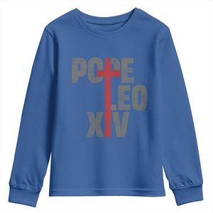 Pope Leo XIV Youth Sweatshirt First American Pope Catholic Religious Cross TS11 Royal Blue Print Your Wear