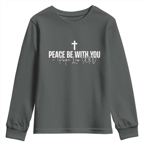 Pope Leo XIV Youth Sweatshirt Peace Be With You All Catholic Church Subtle Cross TS10 Dark Heather Print Your Wear