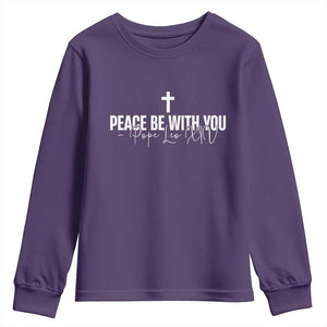 Pope Leo XIV Youth Sweatshirt Peace Be With You All Catholic Church Subtle Cross TS10 Purple Print Your Wear
