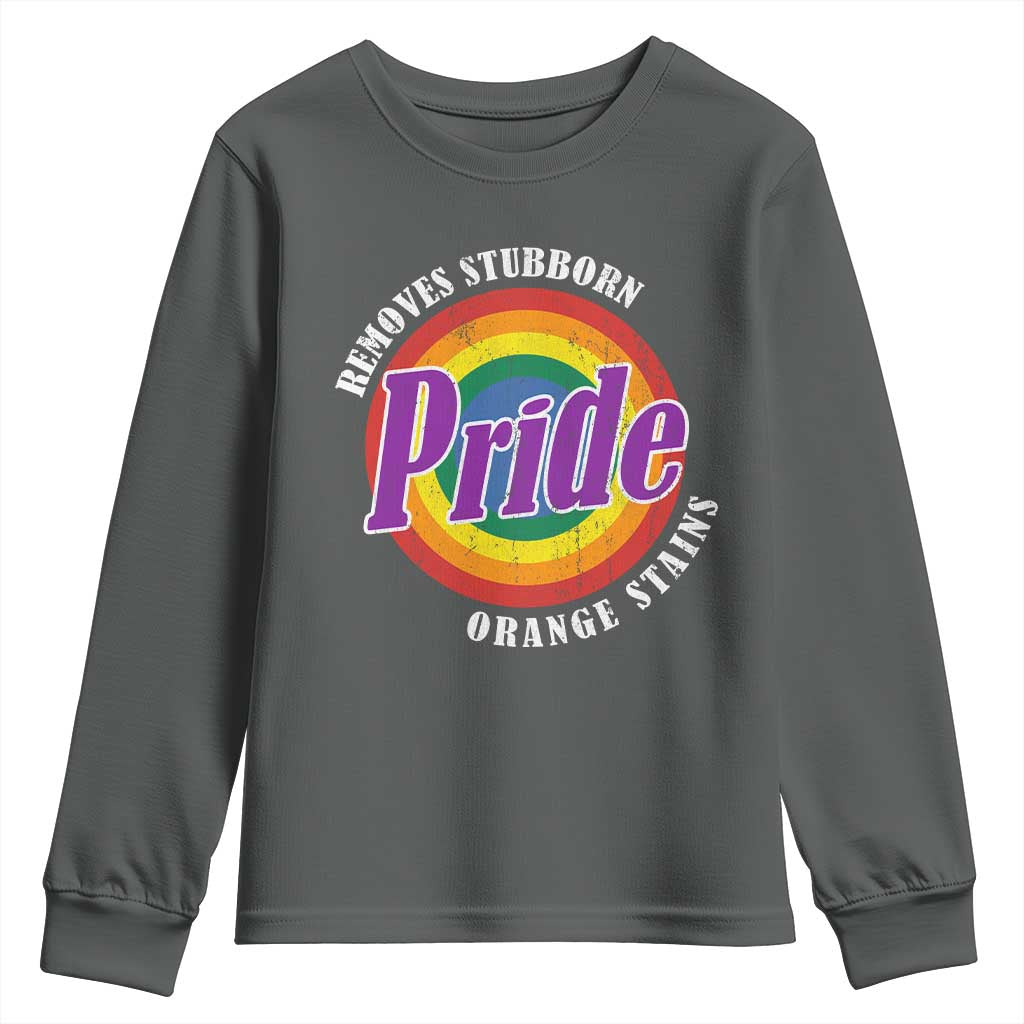 Pride Removes Stubborn Orange Stains Youth Sweatshirt Pride Month LGBTQ TS10 Dark Heather Print Your Wear