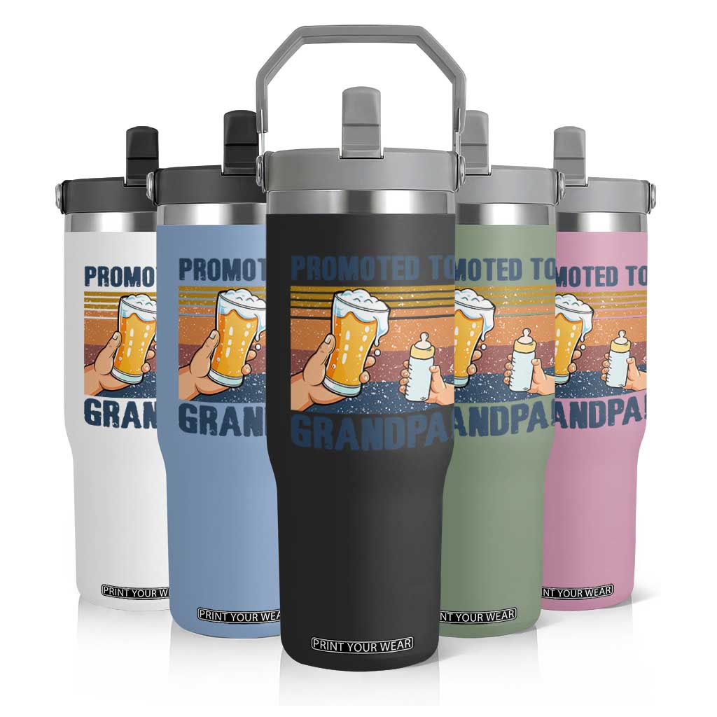Promoted To Grandpa Flip Straw Tumbler Retro Vintage Beer Baby Milk Bottle Funny Father's Day TS11 Print Your Wear
