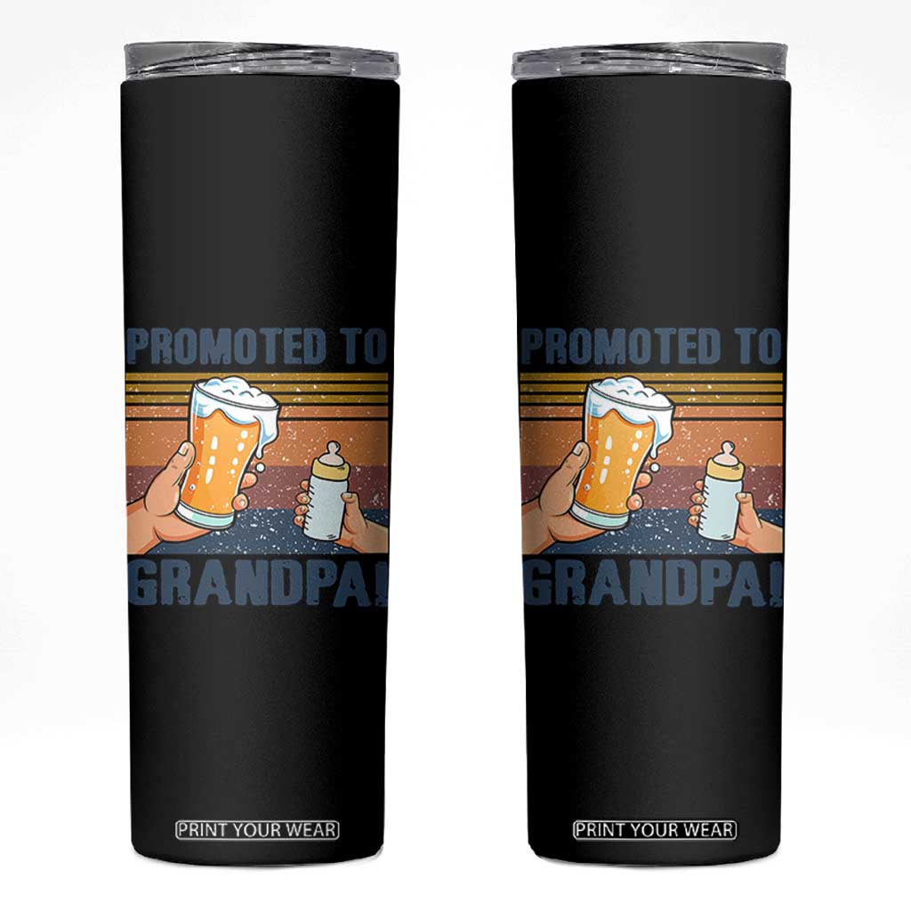 Promoted To Grandpa Skinny Tumbler Retro Vintage Beer Baby Milk Bottle Funny Father's Day TS11 Black Print Your Wear
