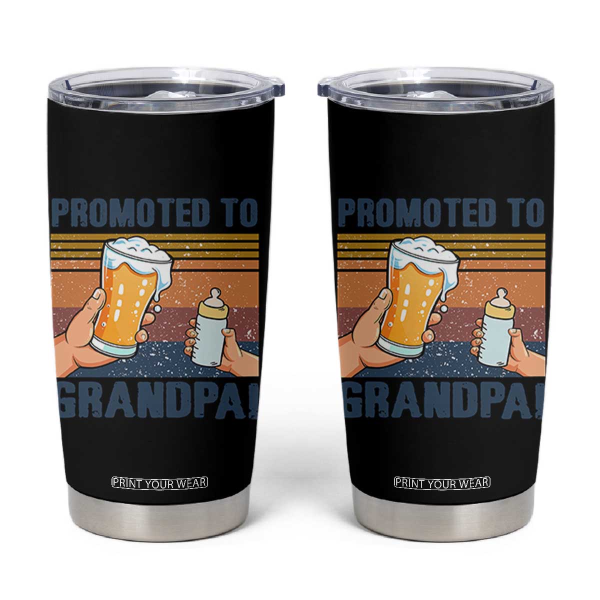 Promoted To Grandpa Tumbler Cup Retro Vintage Beer Baby Milk Bottle Funny Father's Day TS11 Black Print Your Wear