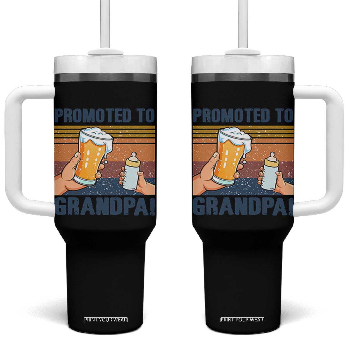 Promoted To Grandpa Tumbler With Handle Retro Vintage Beer Baby Milk Bottle Funny Father's Day TS11 One Size: 40 oz Black Print Your Wear