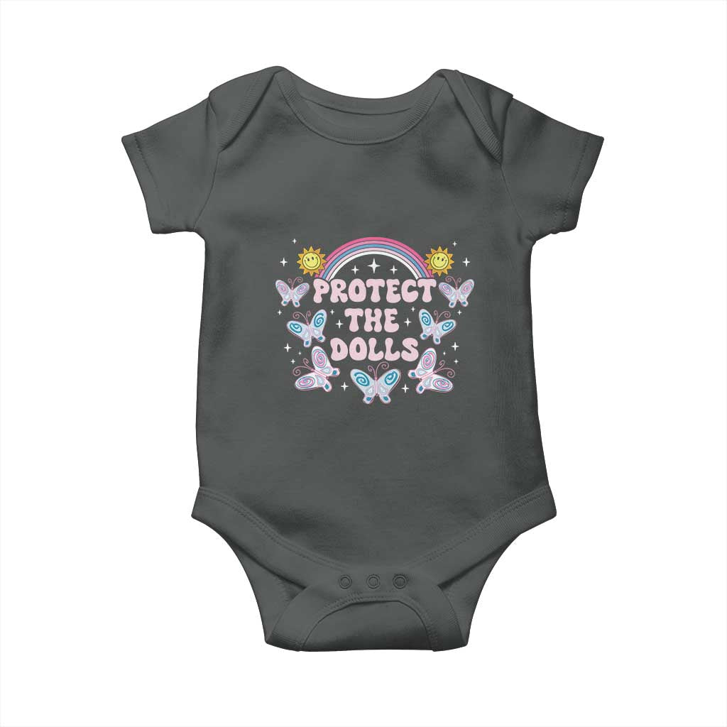 Protect The Dolls Baby Onesie Trans Women Pride Month Retro Groove Butterfly TS11 Dark Heather Print Your Wear