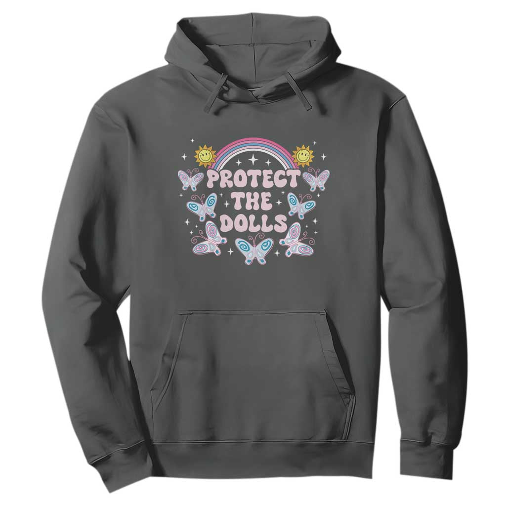 Protect The Dolls Hoodie Trans Women Pride Month Retro Groove Butterfly TS11 Dark Heather Print Your Wear