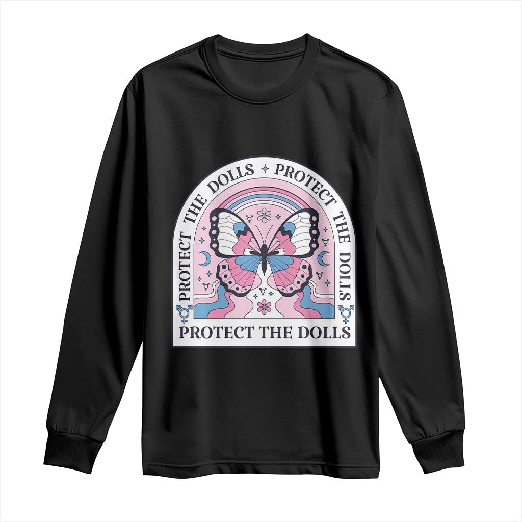 Protect The Dolls Long Sleeve Shirt Trans Women Pride Month Butterfly TS11 Black Print Your Wear