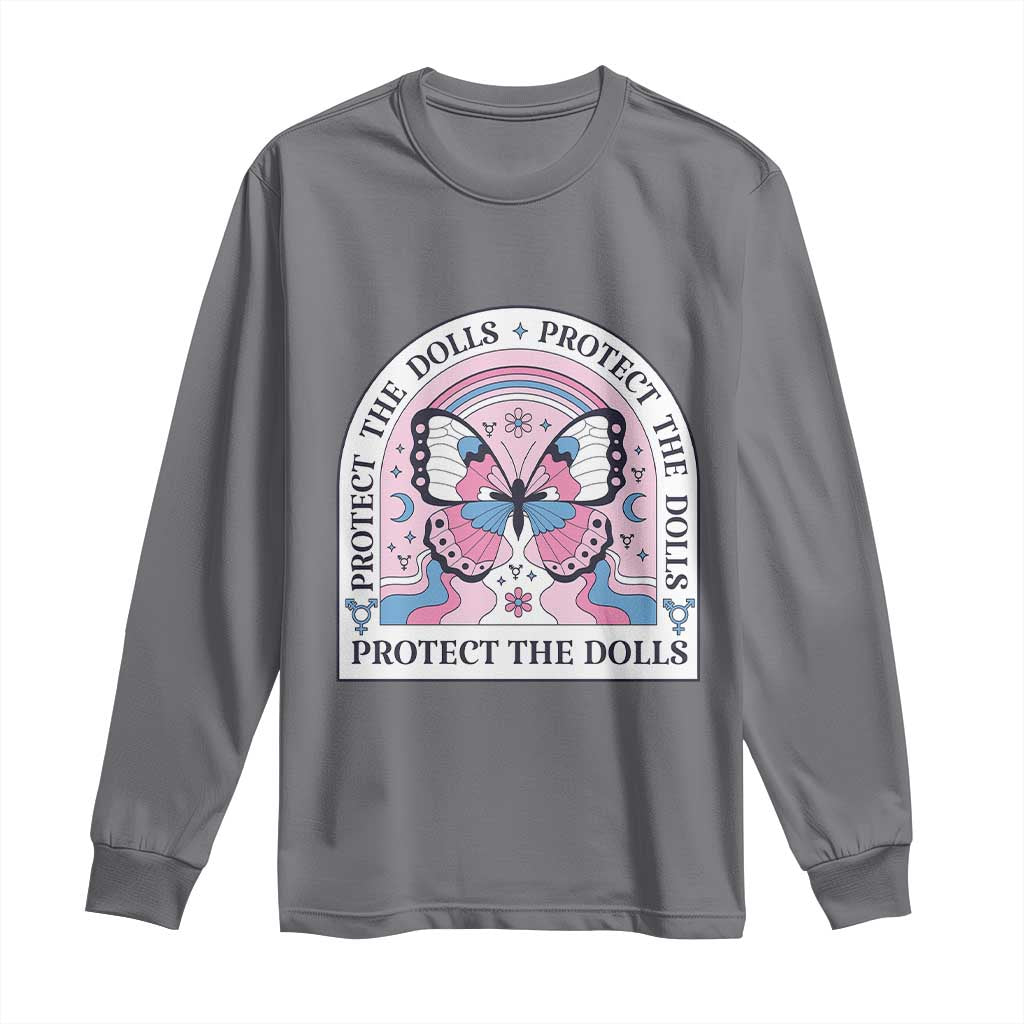 Protect The Dolls Long Sleeve Shirt Trans Women Pride Month Butterfly TS11 Charcoal Print Your Wear