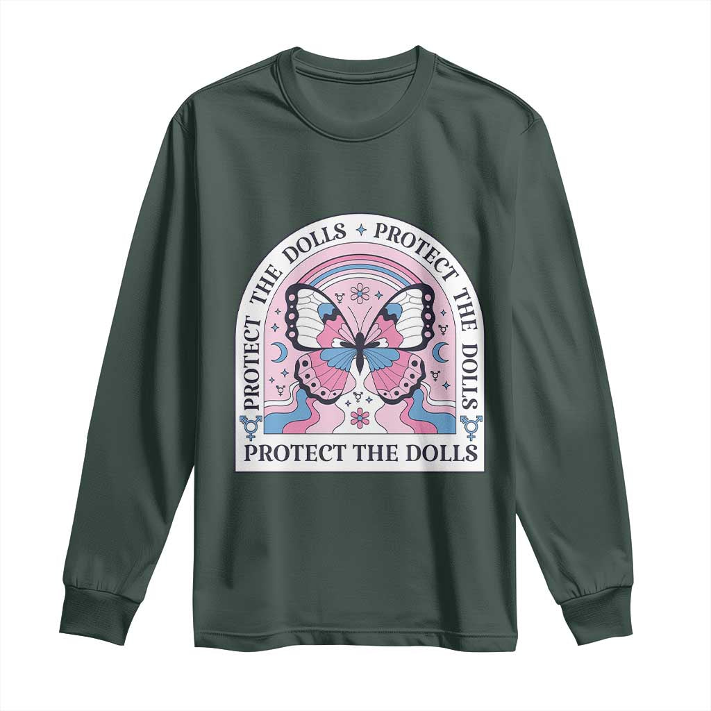Protect The Dolls Long Sleeve Shirt Trans Women Pride Month Butterfly TS11 Dark Forest Green Print Your Wear