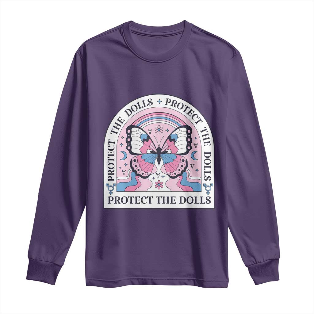Protect The Dolls Long Sleeve Shirt Trans Women Pride Month Butterfly TS11 Purple Print Your Wear