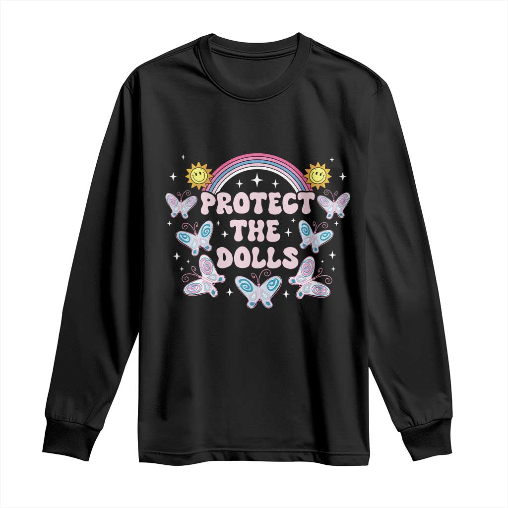 Protect The Dolls Long Sleeve Shirt Trans Women Pride Month Retro Groove Butterfly TS11 Black Print Your Wear