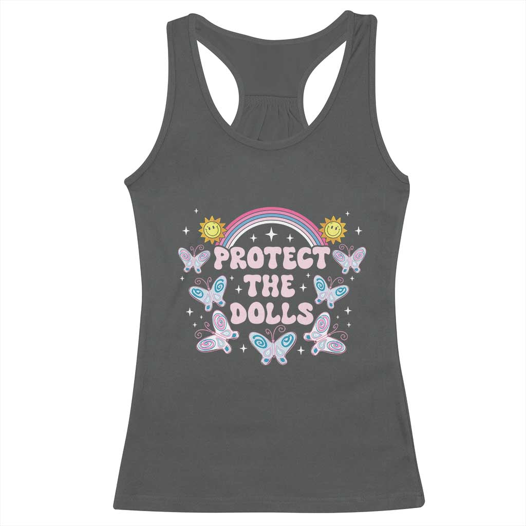 Protect The Dolls Racerback Tank Top Trans Women Pride Month Retro Groove Butterfly TS11 Dark Heather Print Your Wear