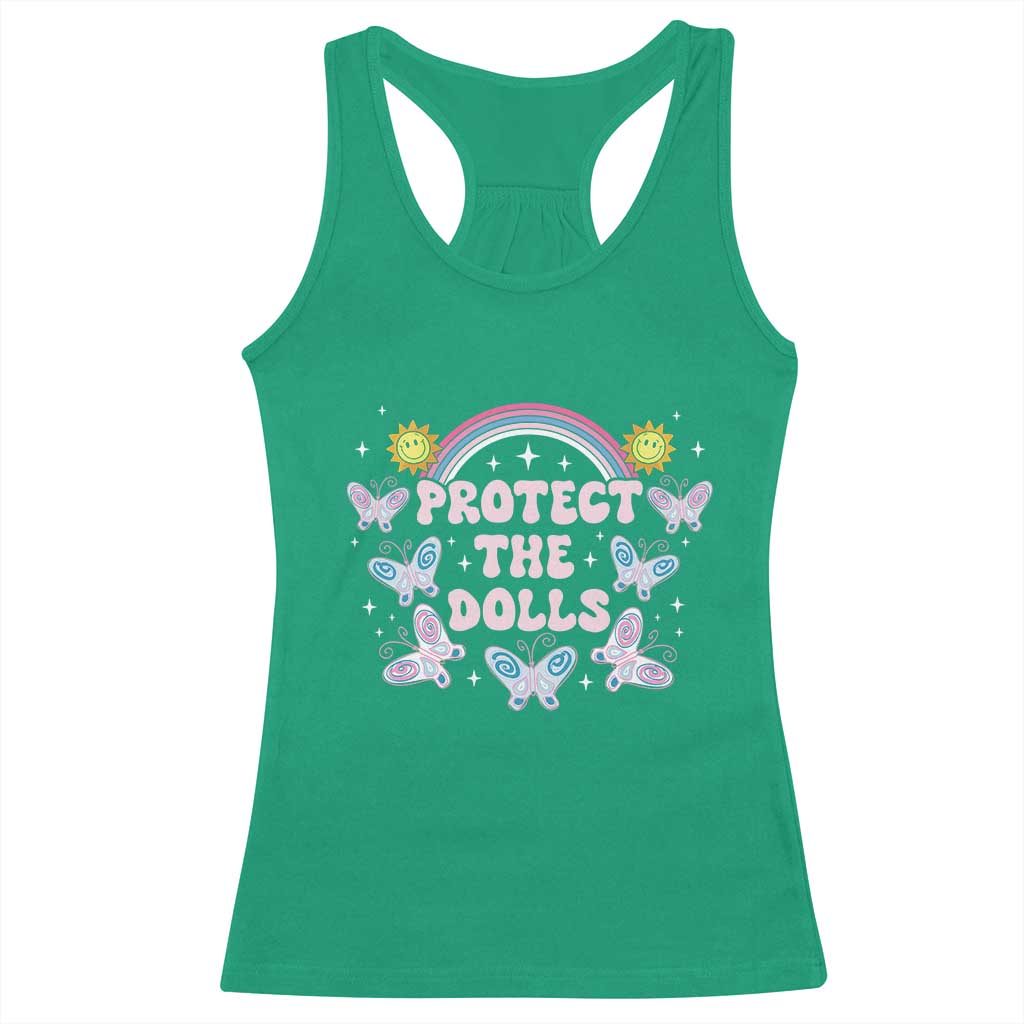 Protect The Dolls Racerback Tank Top Trans Women Pride Month Retro Groove Butterfly TS11 Irish Green Print Your Wear