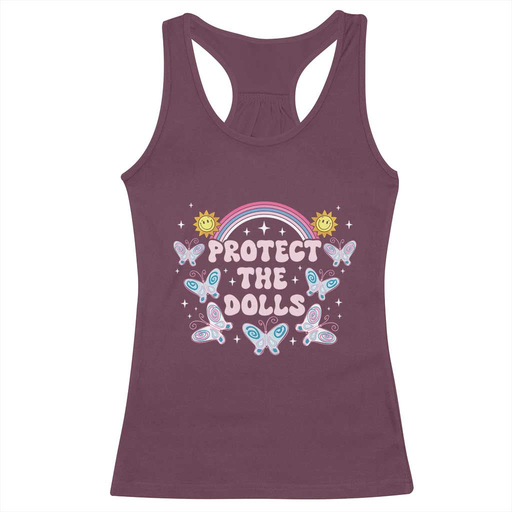 Protect The Dolls Racerback Tank Top Trans Women Pride Month Retro Groove Butterfly TS11 Maroon Print Your Wear