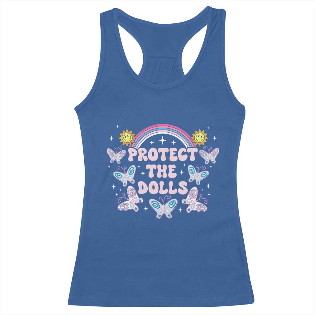 Protect The Dolls Racerback Tank Top Trans Women Pride Month Retro Groove Butterfly TS11 Royal Blue Print Your Wear