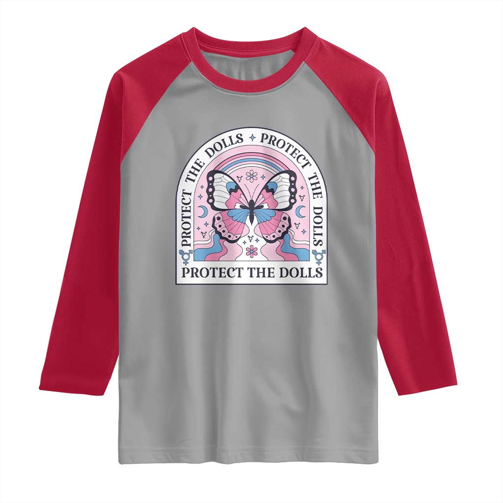 Protect The Dolls Raglan Shirt Trans Women Pride Month Butterfly TS11 Sport Gray Red Print Your Wear