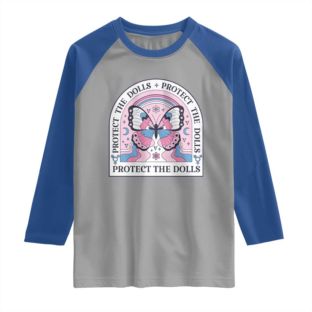 Protect The Dolls Raglan Shirt Trans Women Pride Month Butterfly TS11 Sport Gray Royal Print Your Wear