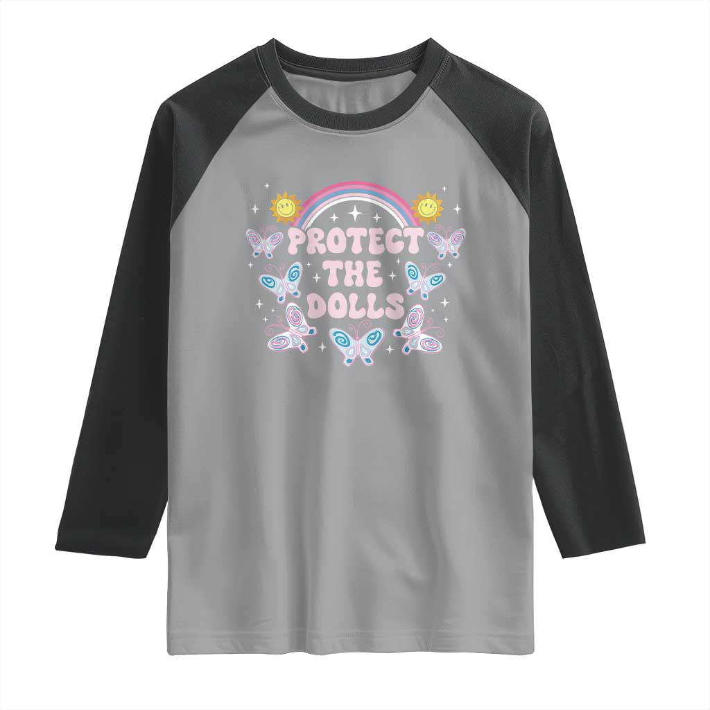 Protect The Dolls Raglan Shirt Trans Women Pride Month Retro Groove Butterfly TS11 Sport Gray Black Print Your Wear