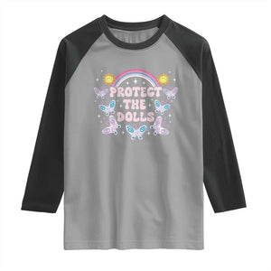 Protect The Dolls Raglan Shirt Trans Women Pride Month Retro Groove Butterfly TS11 Sport Gray Black Print Your Wear