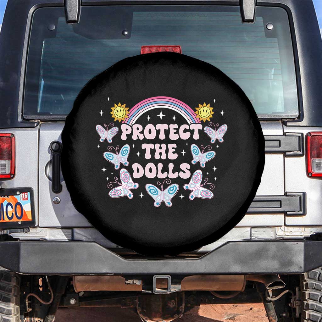 Protect The Dolls Spare Tire Cover Trans Women Pride Month Retro Groove Butterfly TS11 No hole Black Print Your Wear