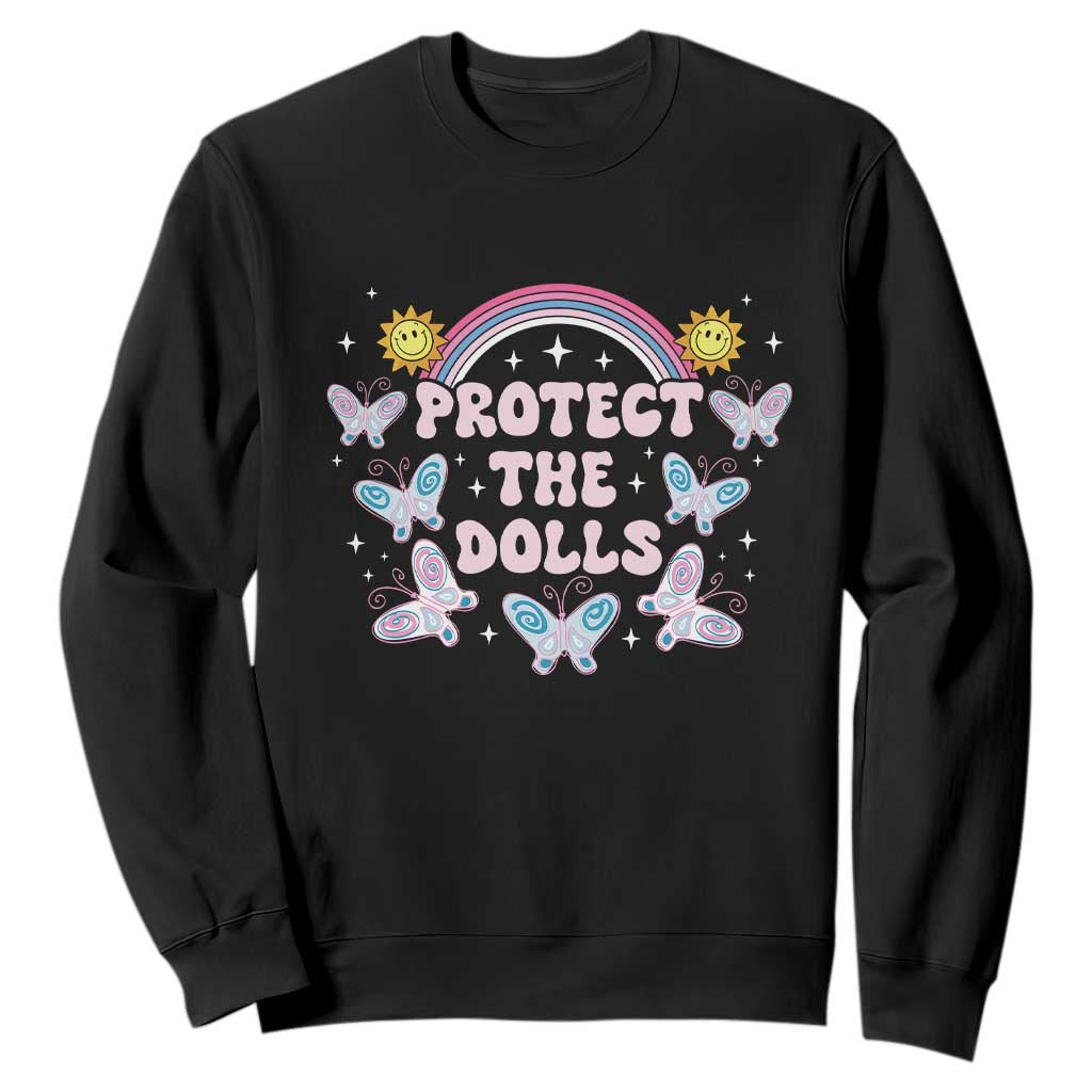 Protect The Dolls Sweatshirt Trans Women Pride Month Retro Groove Butterfly TS11 Black Print Your Wear