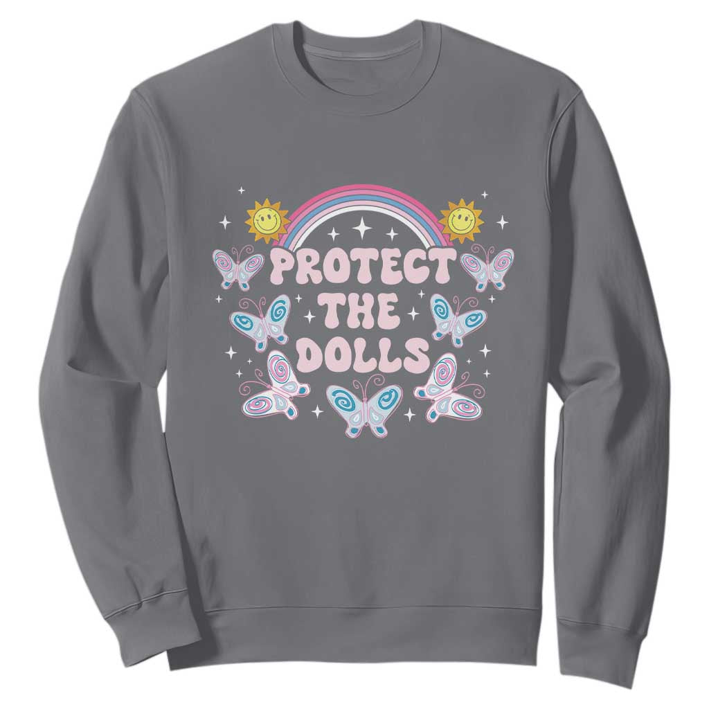 Protect The Dolls Sweatshirt Trans Women Pride Month Retro Groove Butterfly TS11 Charcoal Print Your Wear