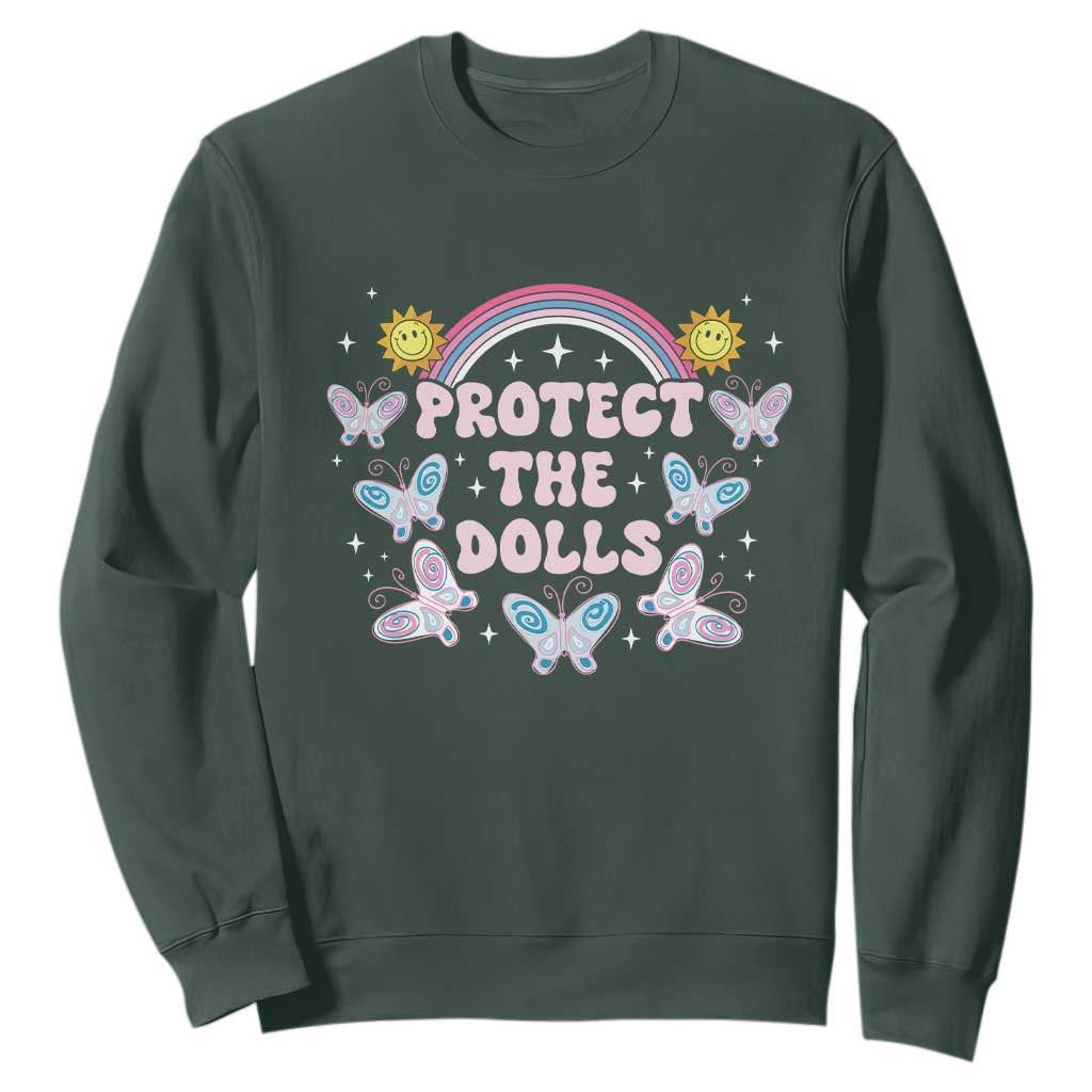 Protect The Dolls Sweatshirt Trans Women Pride Month Retro Groove Butterfly TS11 Dark Forest Green Print Your Wear
