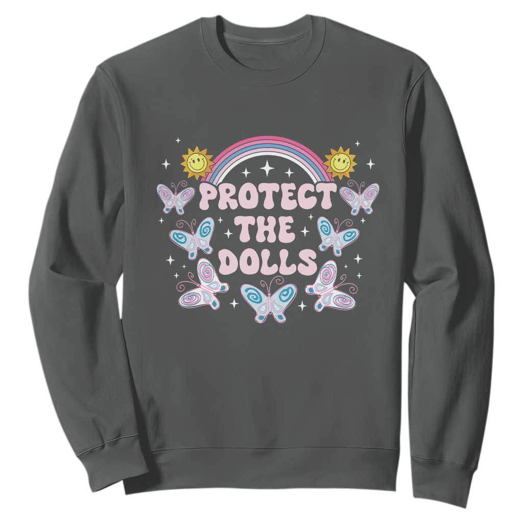 Protect The Dolls Sweatshirt Trans Women Pride Month Retro Groove Butterfly TS11 Dark Heather Print Your Wear