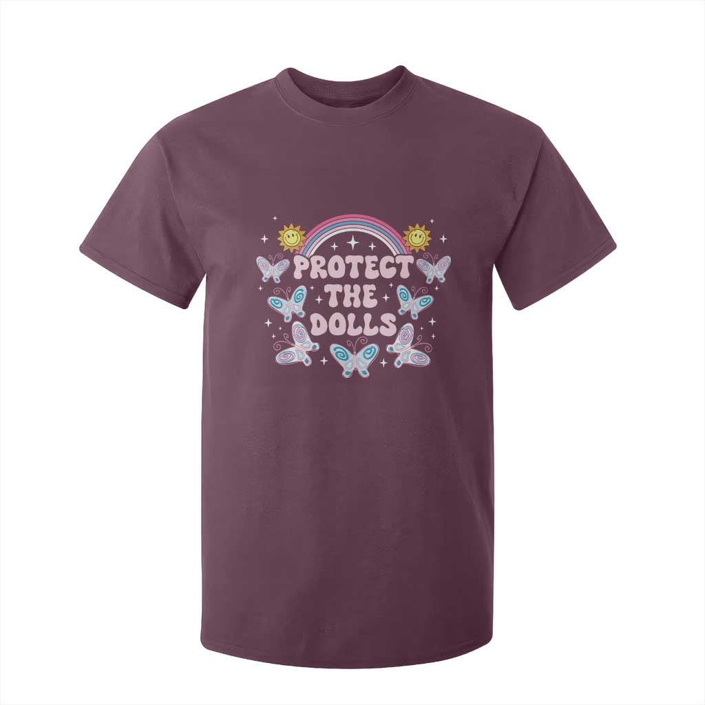 Protect The Dolls T Shirt For Kid Trans Women Pride Month Retro Groove Butterfly TS11 Maroon Print Your Wear