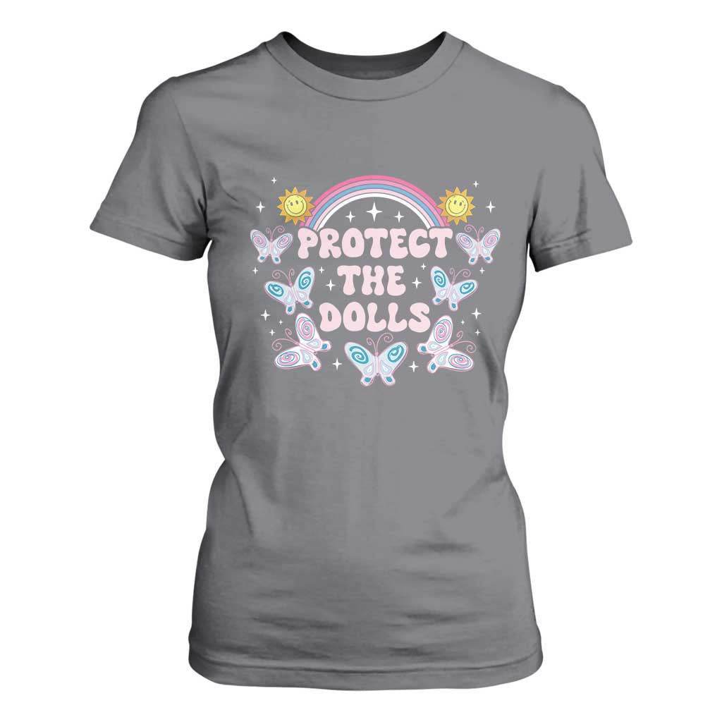 Protect The Dolls T Shirt For Women Trans Women Pride Month Retro Groove Butterfly TS11 Charcoal Print Your Wear